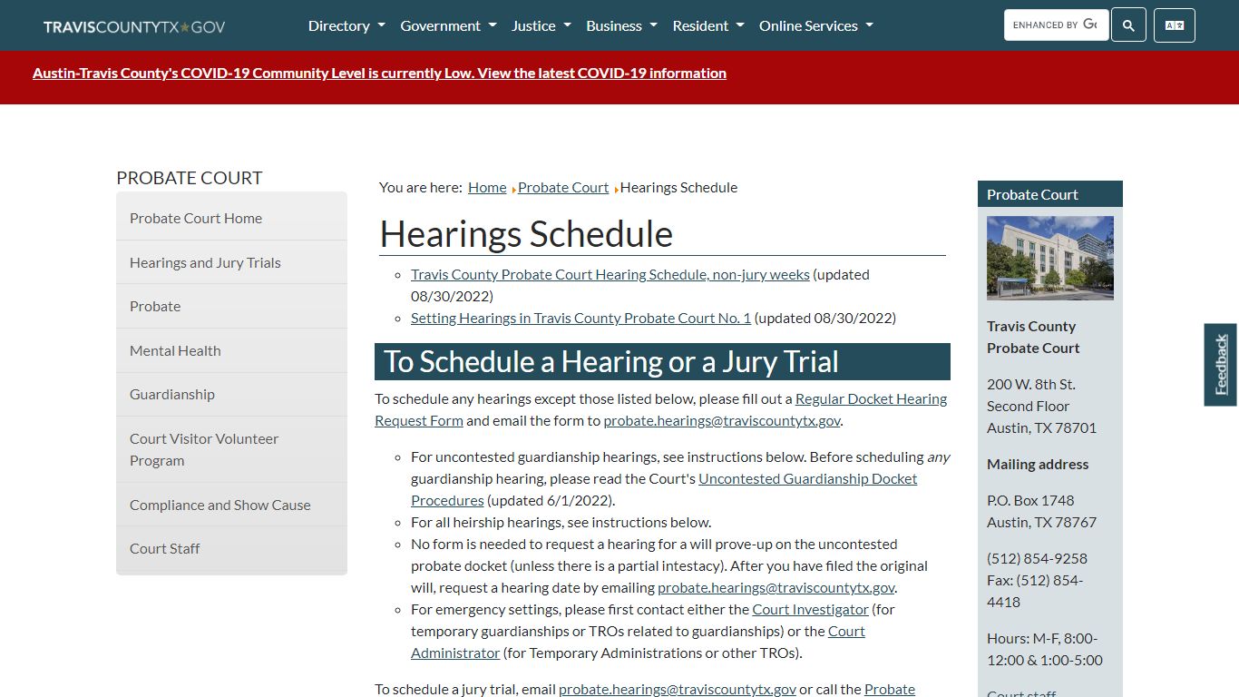 Hearings Schedule - Travis County, Texas